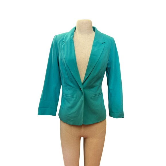 Kensie Teal Blazer Jacket With Polka Dot Lining Cute Girlie Fun Top Made to Make - Picture 1 of 7
